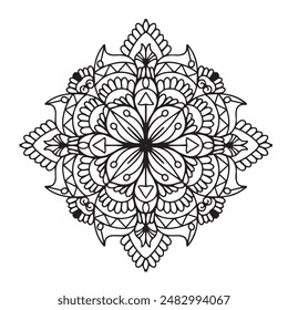 Vector illustration Flowers for background, coloring page, and print on the product, Mandala For Painting, Vector Ethnic Oriental Circle Ornament, Great for Antistress Coloring Book, Artmeditation.