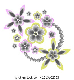 Vector illustration of flowers in black and white with a multi-colored outline.
