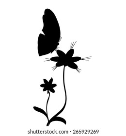 Vector illustration of flowers with butterflies on a white background.