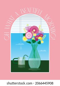 vector illustration of flowers by the window