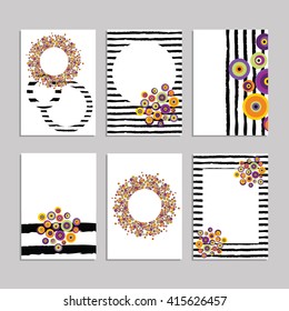 vector illustration / flowers circle design / bright tropical flowers / stripes and flowers / page layout