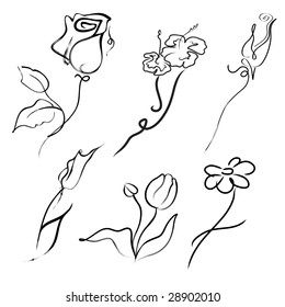 Vector illustration of flowers Design Set made with simple line only