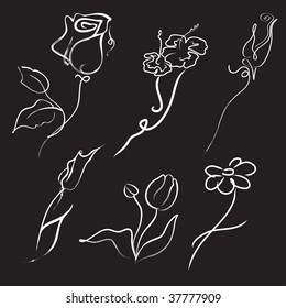 Vector illustration of flowers Design Set made with simple line only