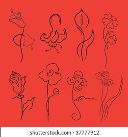 Vector illustration of flowers Design Set made with simple line only