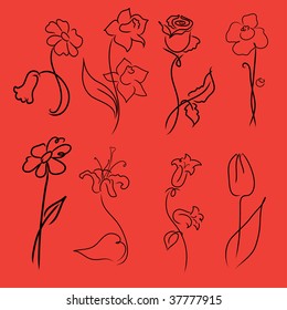 Vector illustration of flowers Design Set made with simple line only