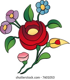 A vector illustration of flowers done in a folk art style.