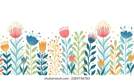 Vektorgrafik von Blumen im Doodle-Stil einzeln auf weißem Hintergrund mit Leerzeichen für Text. Ideal für die Dekoration von Grußkarten, Postkarten, Poster und Webdesign-Projekten. 