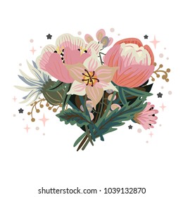 Vector illustration with flowers. Excellent for the design of postcards, posters, stickers and so on.