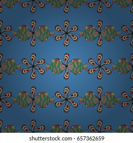 Vector illustration of flowers with fish. Seamless pattern on motley background.