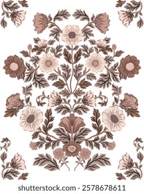 Vector illustration of flowers in folk style with a modern twist, featuring the trendy 2025 color. Elegant and artistic, perfect for prints, textiles, branding, packaging