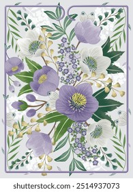 Vector illustration of flowers with frame. Picture for poster, postcard, and picture frame.	