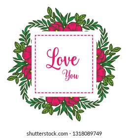 Vector illustration flowers for gift with lettering love hand drawn