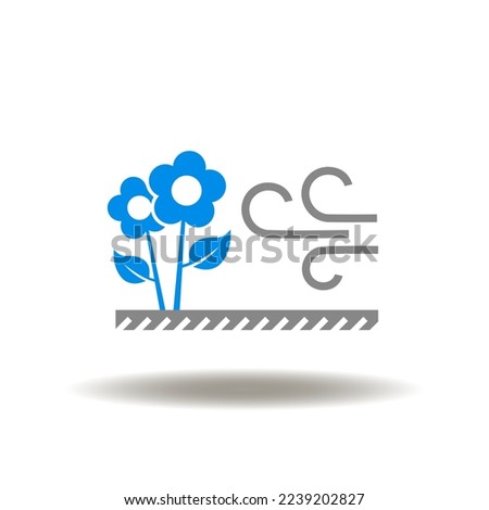 Vector illustration of flowers grow despite the strong wind. Icon of stability, steadiness. Symbol of resilience.