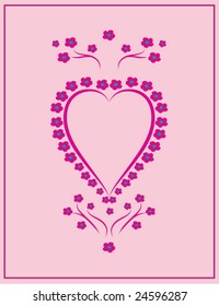 Vector Illustration of flowers and heart over a pink background