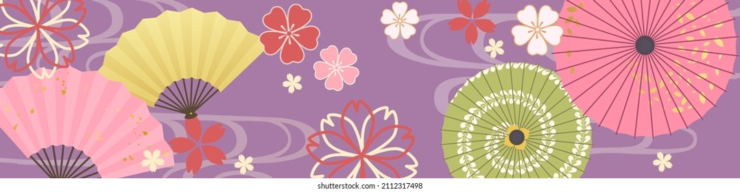 Vector illustration of flowers and Japanese patterns