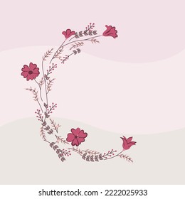 Vector illustration flowers and leaves  in flat style with copy space for text - background with plants and leaves - background for greeting cards, posters, banners