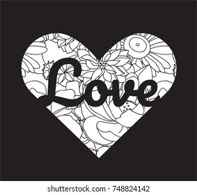 Vector illustration with flowers and  leaves in heart.