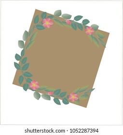 Vector illustration of flowers and leaves with space for text light brown on white background