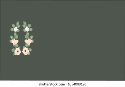 Vector illustration of flowers and leaves with text space on a dark green background