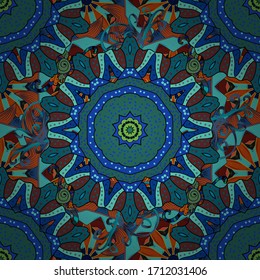 Vector illustration. Flowers on black, green and blue colors. Seamless flower pattern can be used for wallpaper.