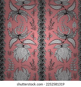 Vector illustration. Flowers on black, pink and white colors. Seamless flower pattern can be used for wallpaper.