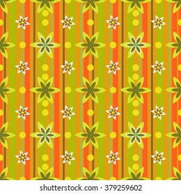 Vector illustration with flowers on bright striped background. Suitable for fabric, gift packaging.