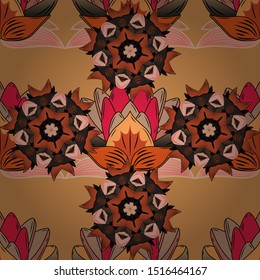Vector illustration. Flowers on brown, orange and gray colors. Cute Floral pattern in the small flower.