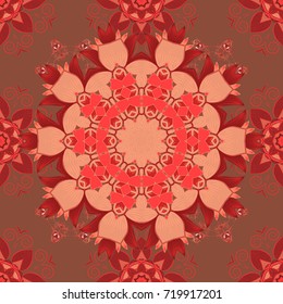 Vector illustration. Flowers on brown, orange and red colors. Tropical seamless floral pattern.