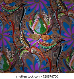 Vector illustration. Flowers on colorful background. Tropical seamless floral pattern.