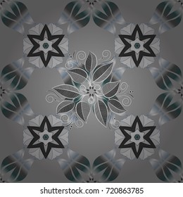 Vector illustration. Flowers on gray, neutral and blue colors. Tropical seamless floral pattern.