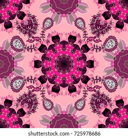 Vector illustration. Flowers on neutral, pink and black colors. Tropical seamless floral pattern.