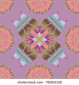 Vector illustration. Flowers on neutral, orange and brown colors. Tropical seamless floral pattern.