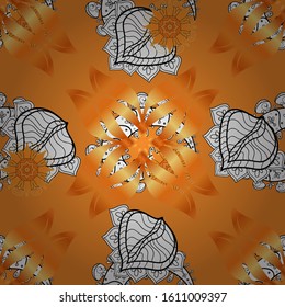 Vector illustration. Flowers on orange, black and white colors. Abstract seamless pattern with hand drawing flowers.