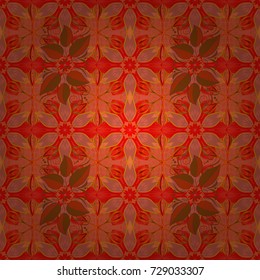 Vector illustration. Flowers on orange, red and brown colors. Seamless. Cute floral elements.
