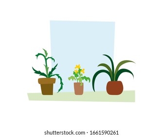 Vector illustration of flowers on rail sill