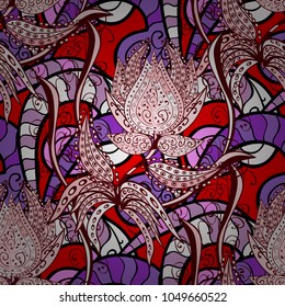 Vector illustration. Flowers on red, neutral and black colors. Abstract seamless pattern with hand drawing flowers.