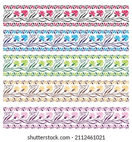 Vector Illustration Of Flower's Pattern Using Traditional Ukrainian Embroidery Elements. Ethnic Folk Russian Pattern Vector Illustration
