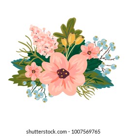 Vector illustration with flowers. Perfect for valentines day, birthday, save the date invitation, for the design of postcards, posters, stickers and so on.
