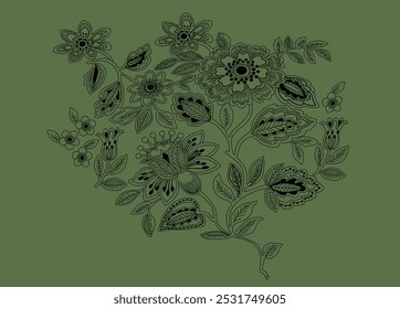 Vector illustration of flowers and plants featuring various botanical elements. Perfect for use in patterns, invitations, home decor, and nature-themed designs. Ideal for creative, commercial projects