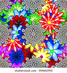 Vector illustration of flowers. Seamless pattern with flowers on motley background.