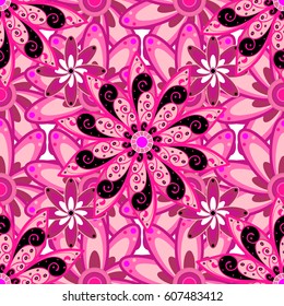 Vector illustration of flowers. Seamless pattern with flowers on motley background.