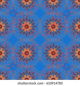 Vector illustration of flowers. Seamless pattern with flowers on motley background.