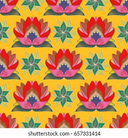 Vector illustration of flowers. Seamless pattern with flowers on motley background.