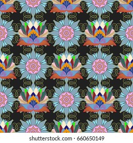 Vector illustration of flowers. Seamless pattern with flowers on motley background.