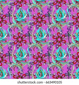 Vector illustration of flowers. Seamless pattern with flowers on motley background.