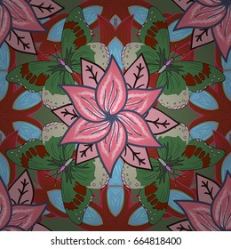 Vector illustration of flowers. Seamless pattern with flowers on motley background.