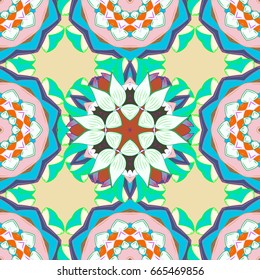 Vector illustration of flowers. Seamless pattern with flowers on motley background.
