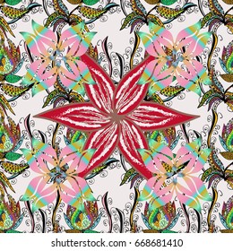 Vector illustration of flowers. Seamless pattern with flowers on motley background.