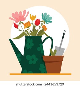 Vektor-Illustration mit Blumen und Sämlingen.