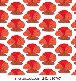 Vector illustration of flowers in shades of red with black lines. Abstract flowers, repeating pattern, red color. Flowers, summer, shape, pattern, fabric, textile pattern